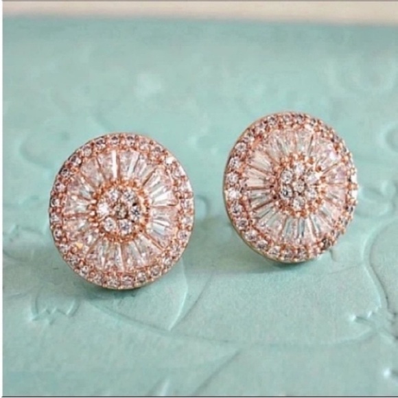 Rose gold plated Bling CZ & BAGUETTE Earring shiny sparkly New Luxury - Picture 3 of 12